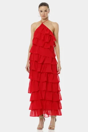 Red Layered Maxi Party Dresses