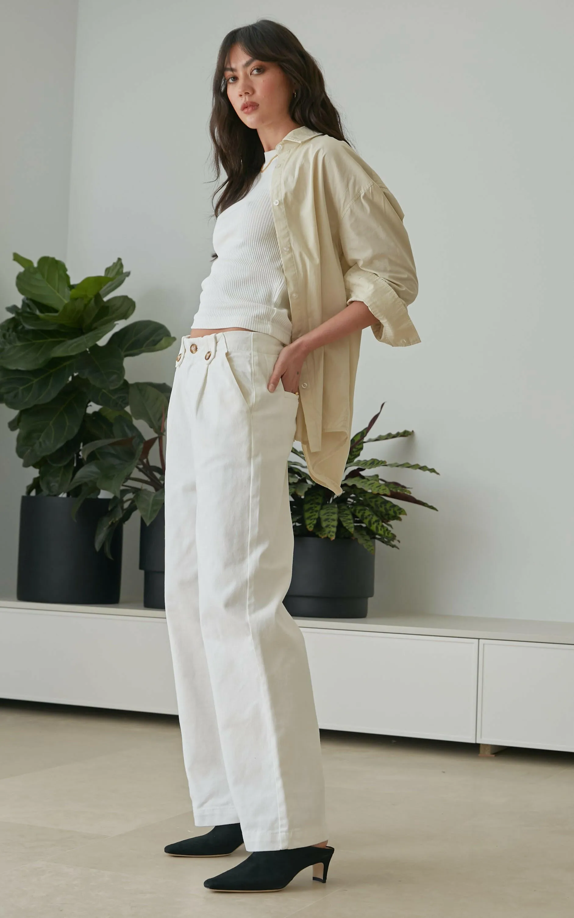 Reina Ivory Boyfriend Twill Pants