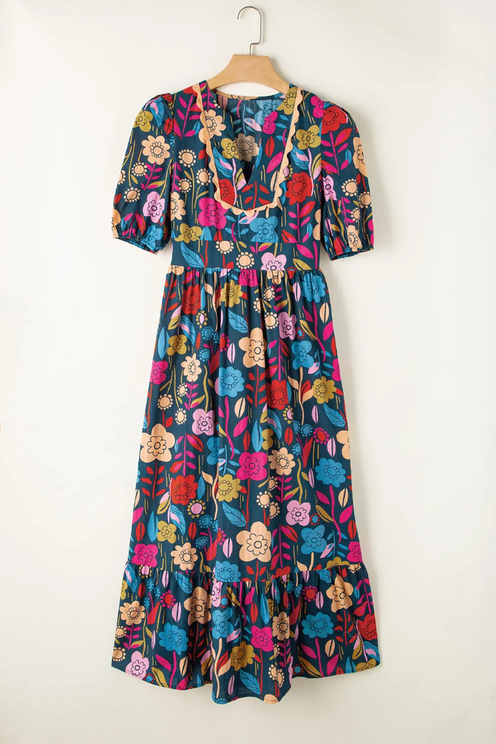 Retro Floral Split Neck Maxi Dress