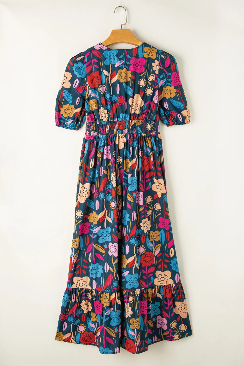 Retro Floral Split Neck Maxi Dress