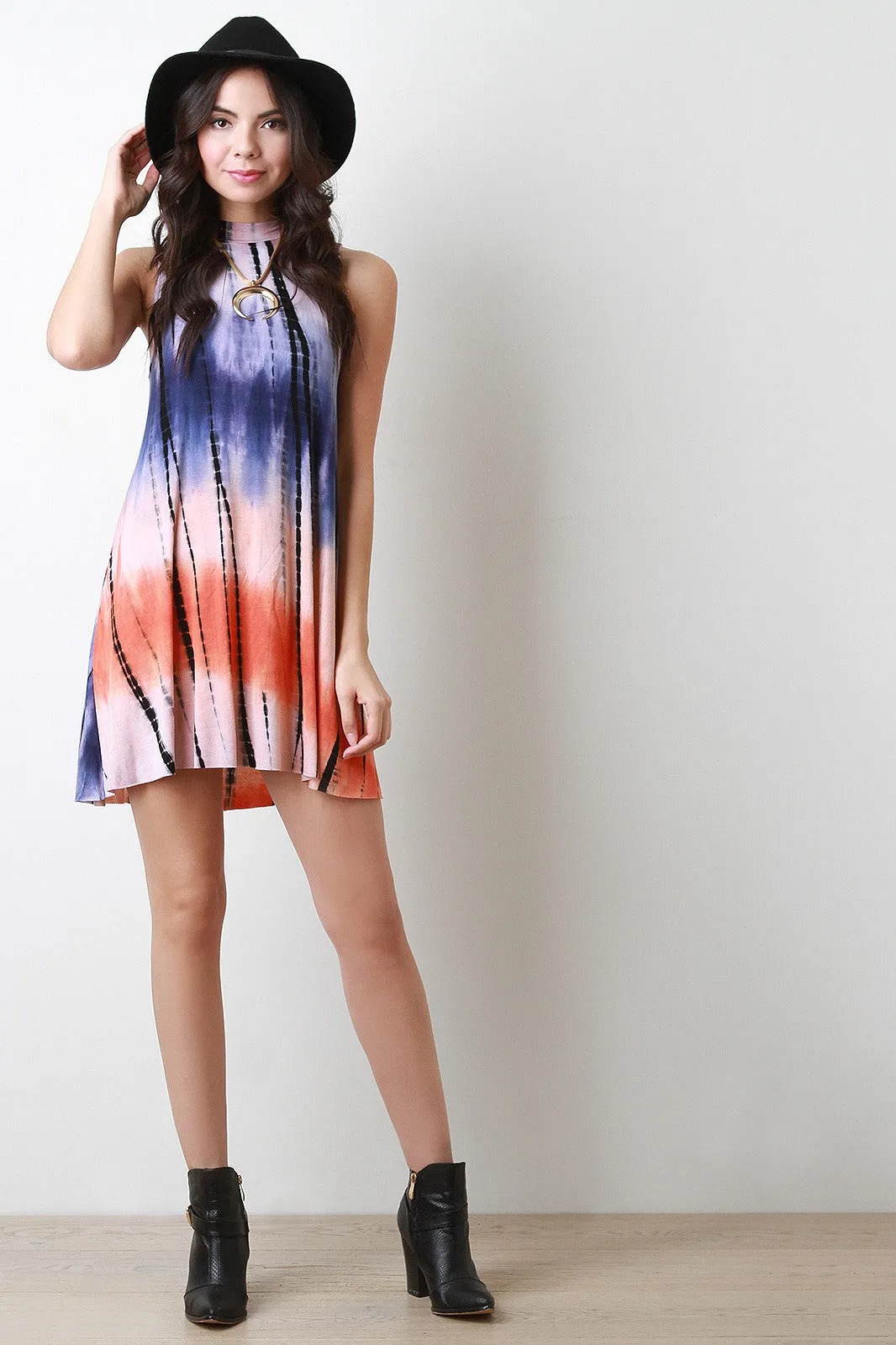 Sleeveless Tie Dye Shift Dress