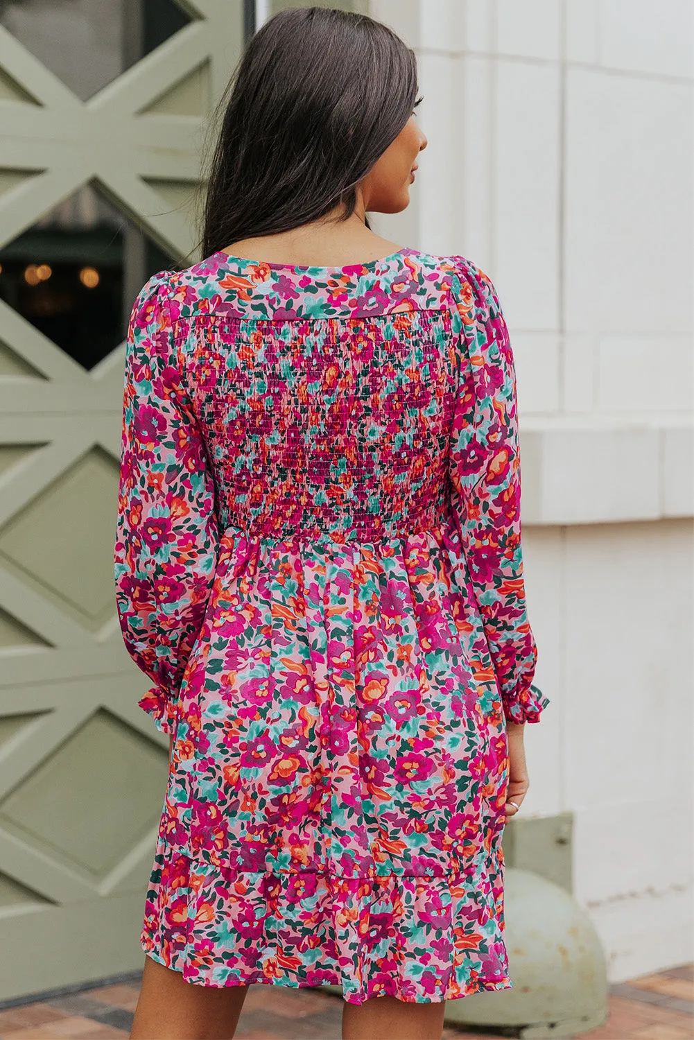 Smocked Puffy Sleeve Floral Dresses