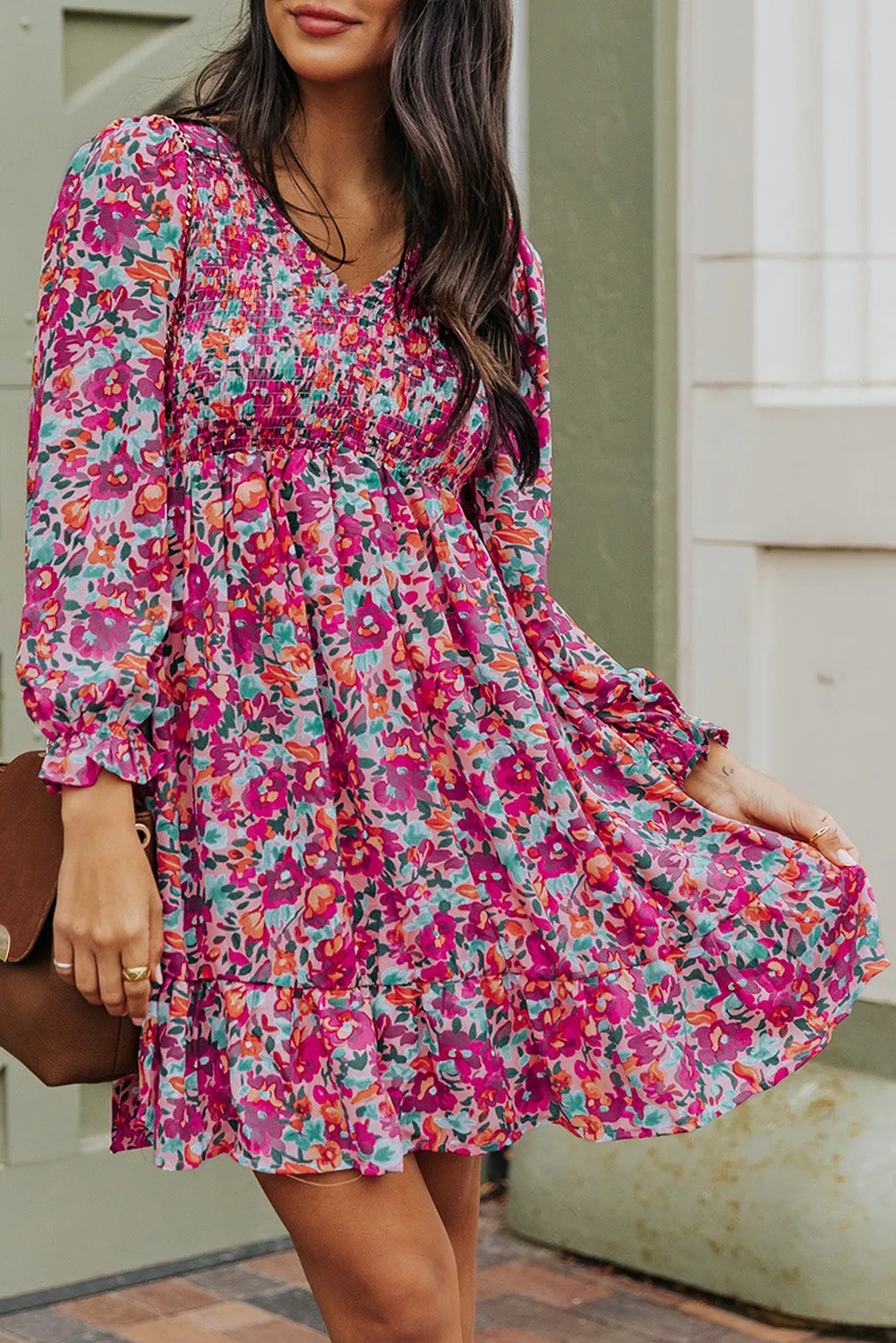 Smocked Puffy Sleeve Floral Dresses