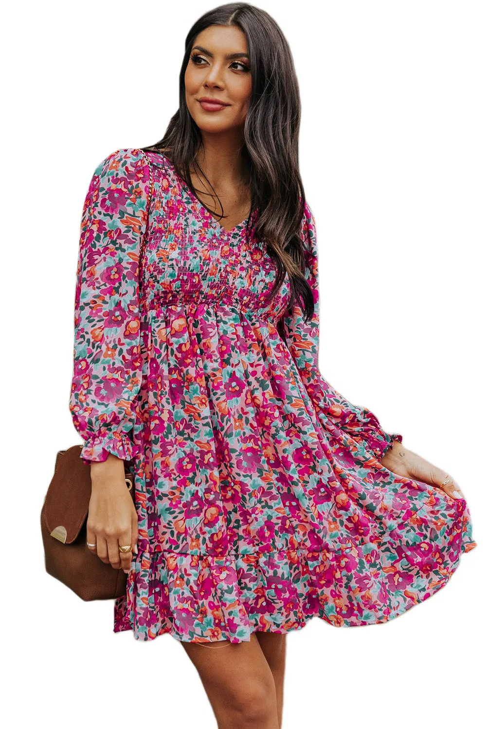 Smocked Puffy Sleeve Floral Dresses