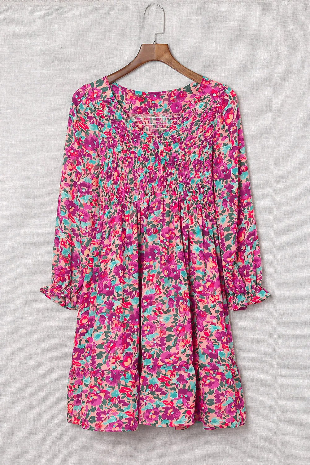 Smocked Puffy Sleeve Floral Dresses