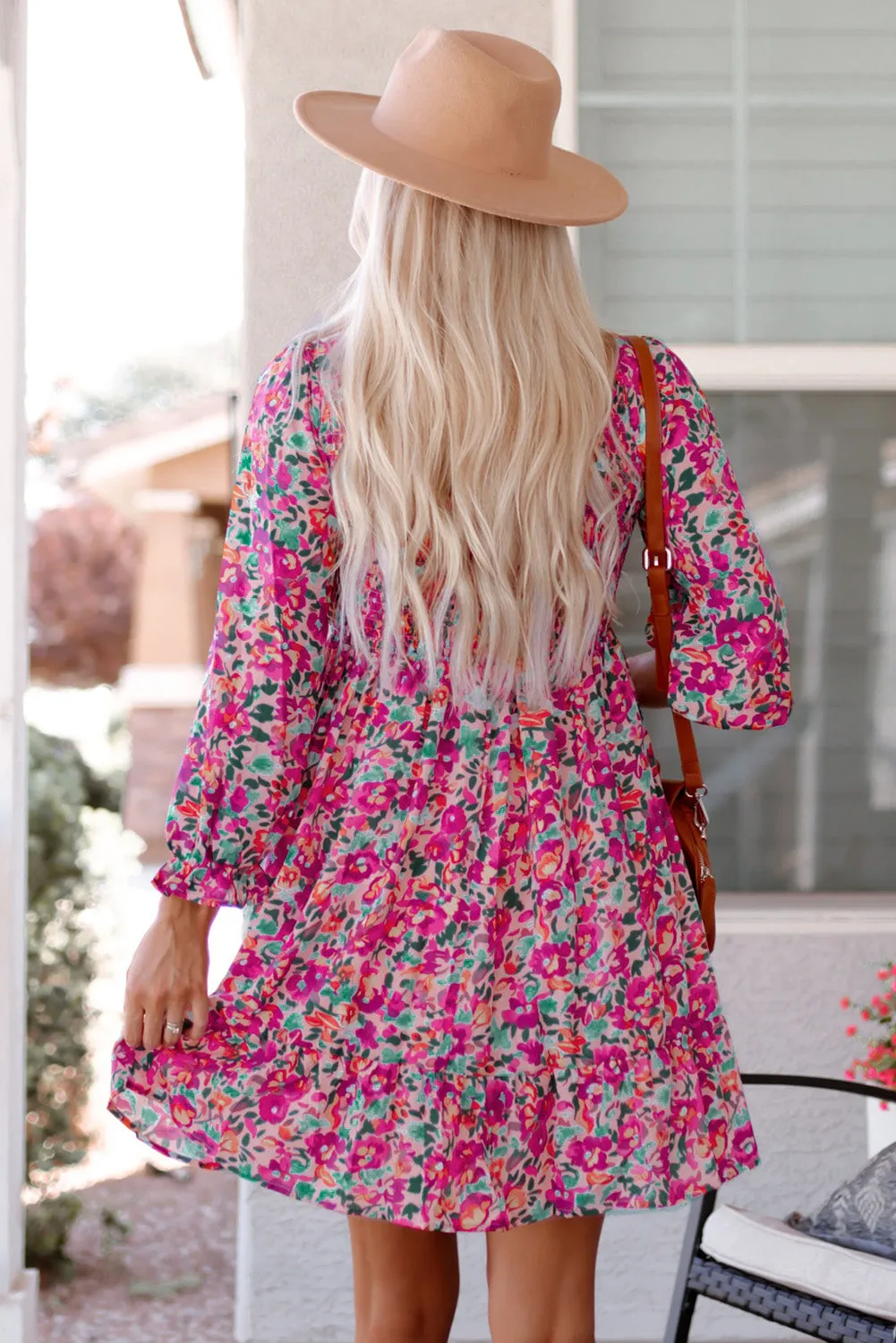 Smocked Puffy Sleeve Floral Dresses