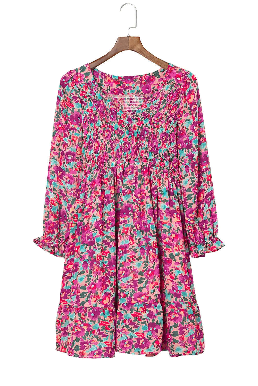 Smocked Puffy Sleeve Floral Dresses