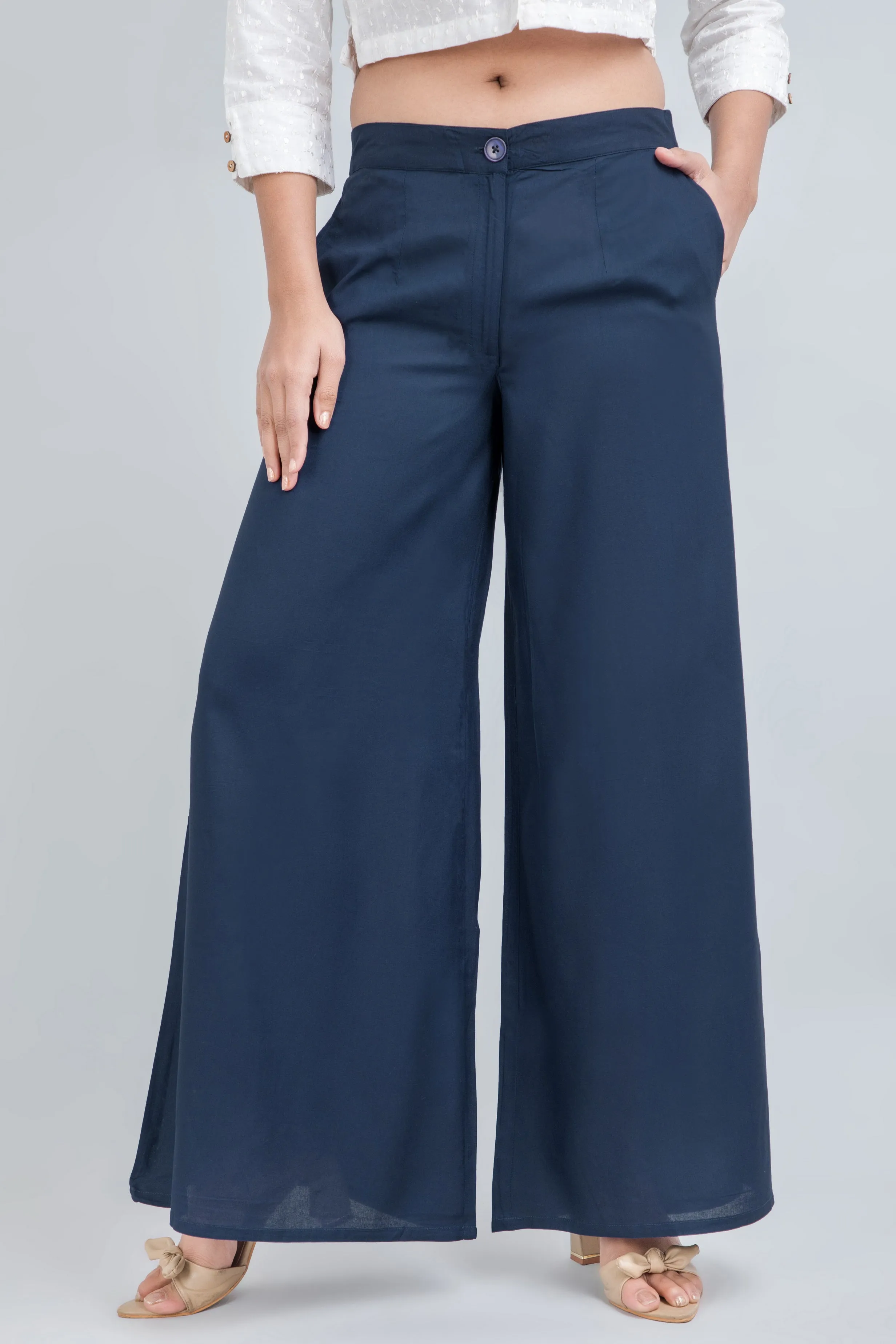 Solid Rayon Palazzo Pants