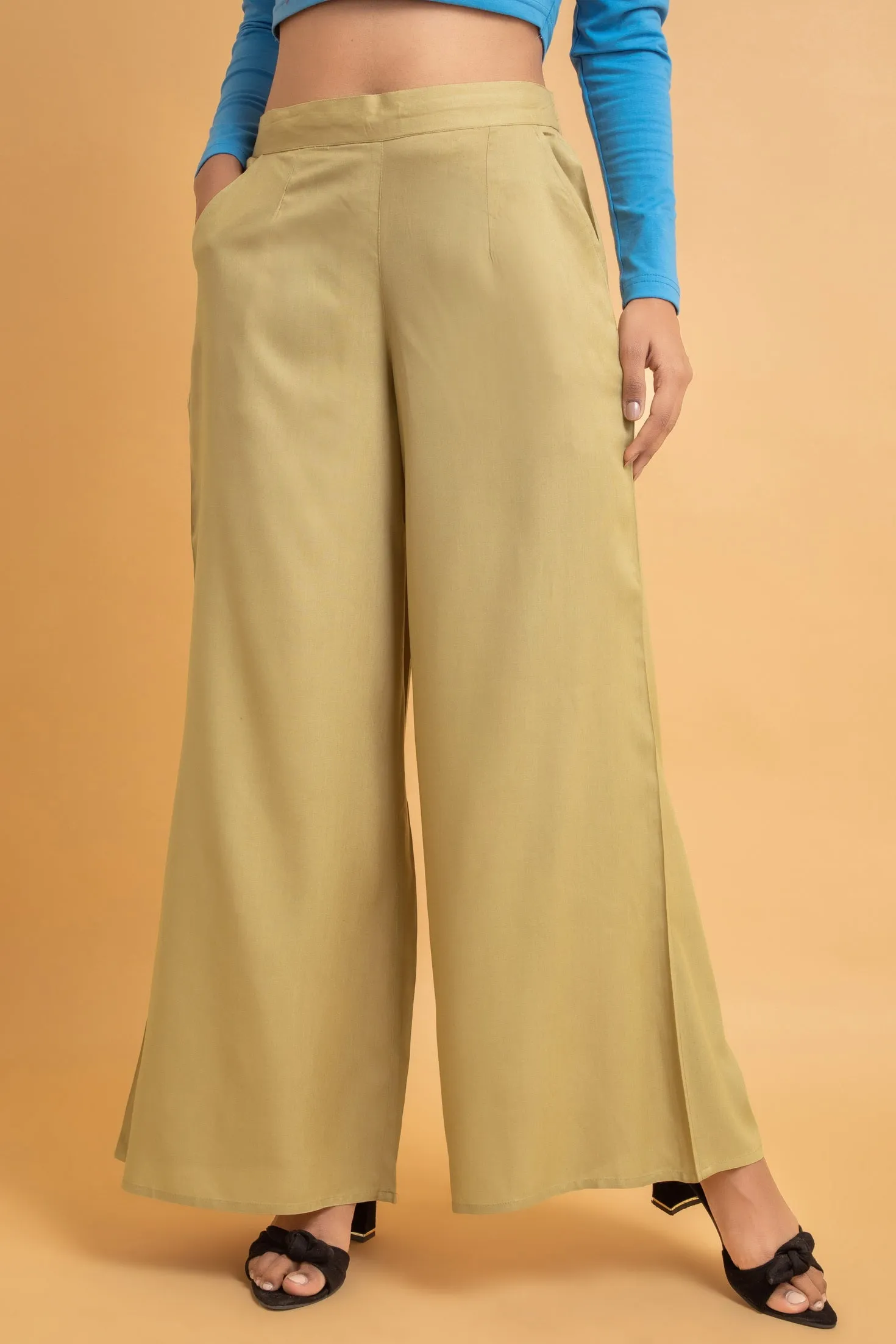 Solid Rayon Palazzo Pants