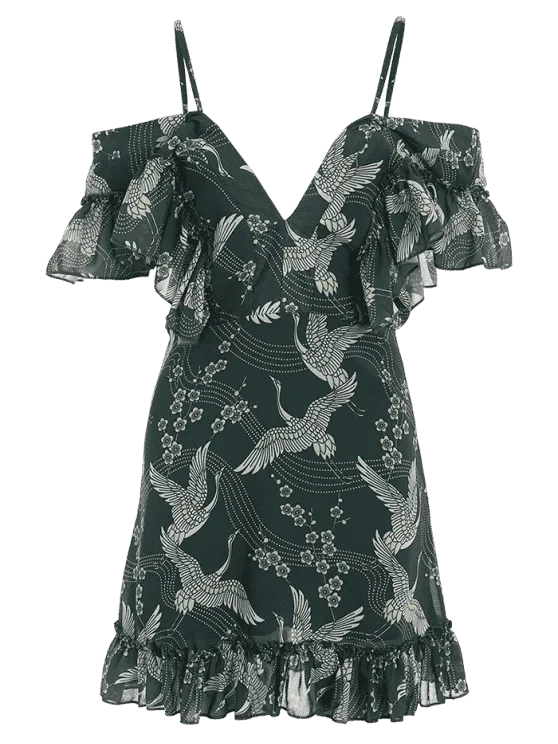 TastyHottie - Trendy Crane Floral Print Ruffled Cami Dress