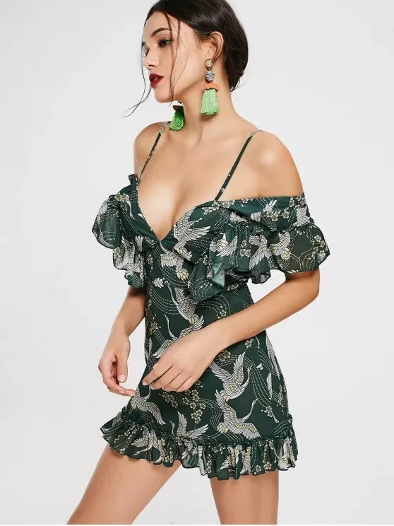 TastyHottie - Trendy Crane Floral Print Ruffled Cami Dress