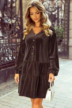 Textured Velvet V Neck Shift Dress