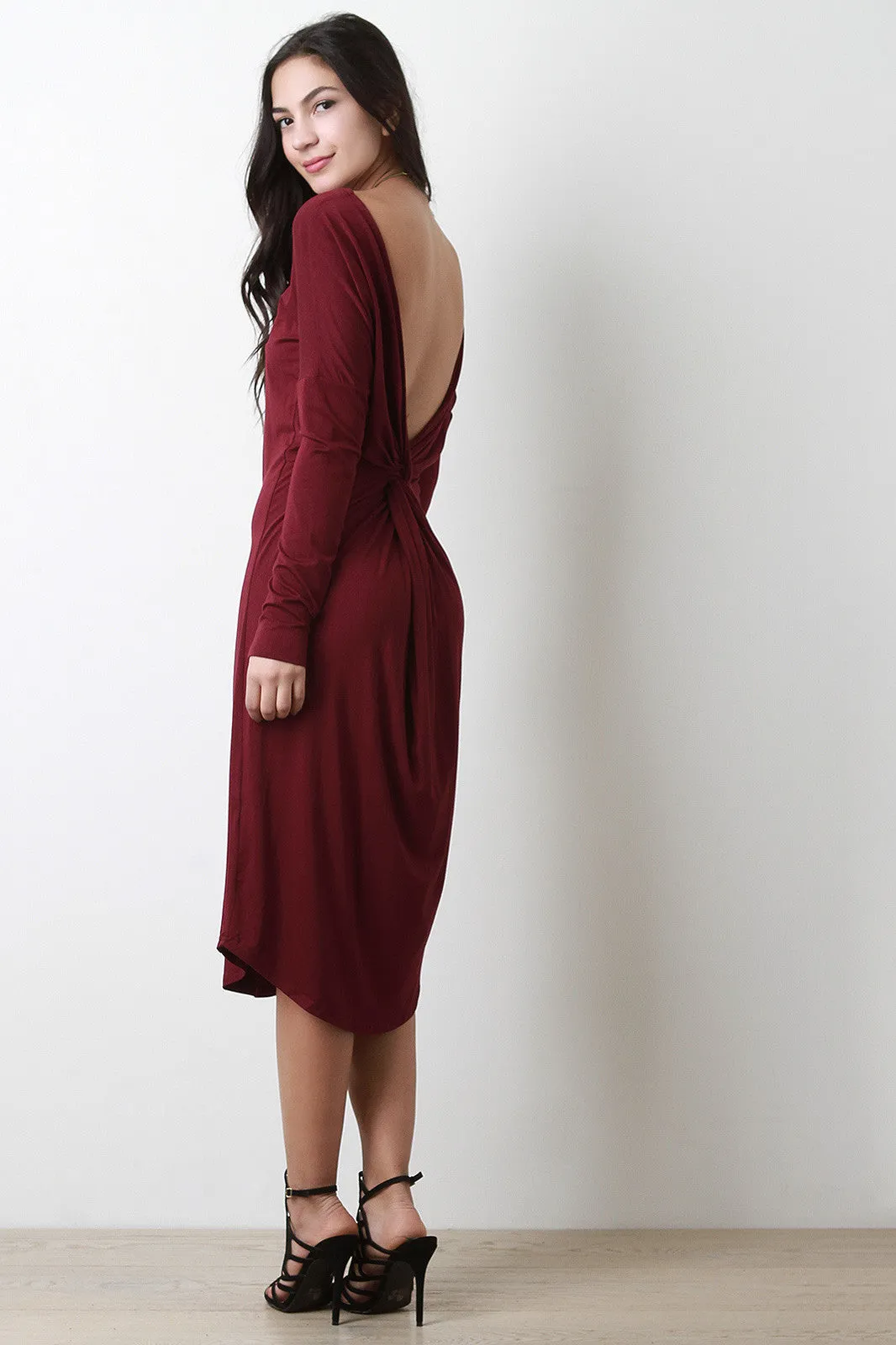 Twisted Backless Long Sleeve Shift Dress