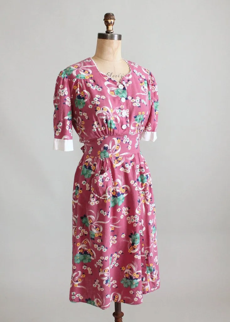 Vintage 1930s Flower Market Cotton Day Dress