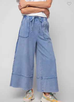 Washed Palazzo Wide Leg Pants