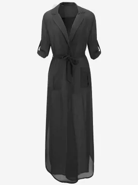 Wholesale Black V-Neck Half Sleeve Plain Maxi Dress