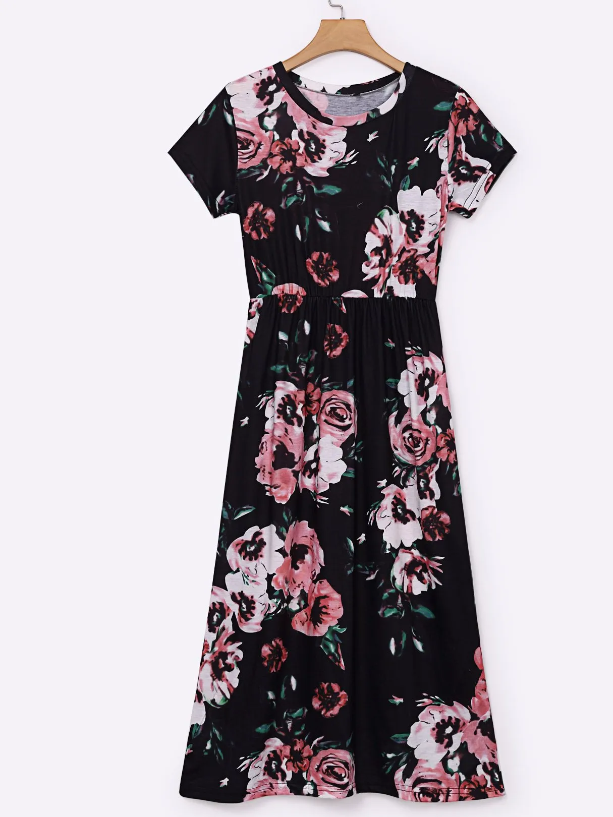 Wholesale Round Neck Short Sleeve Floral Print Dresses