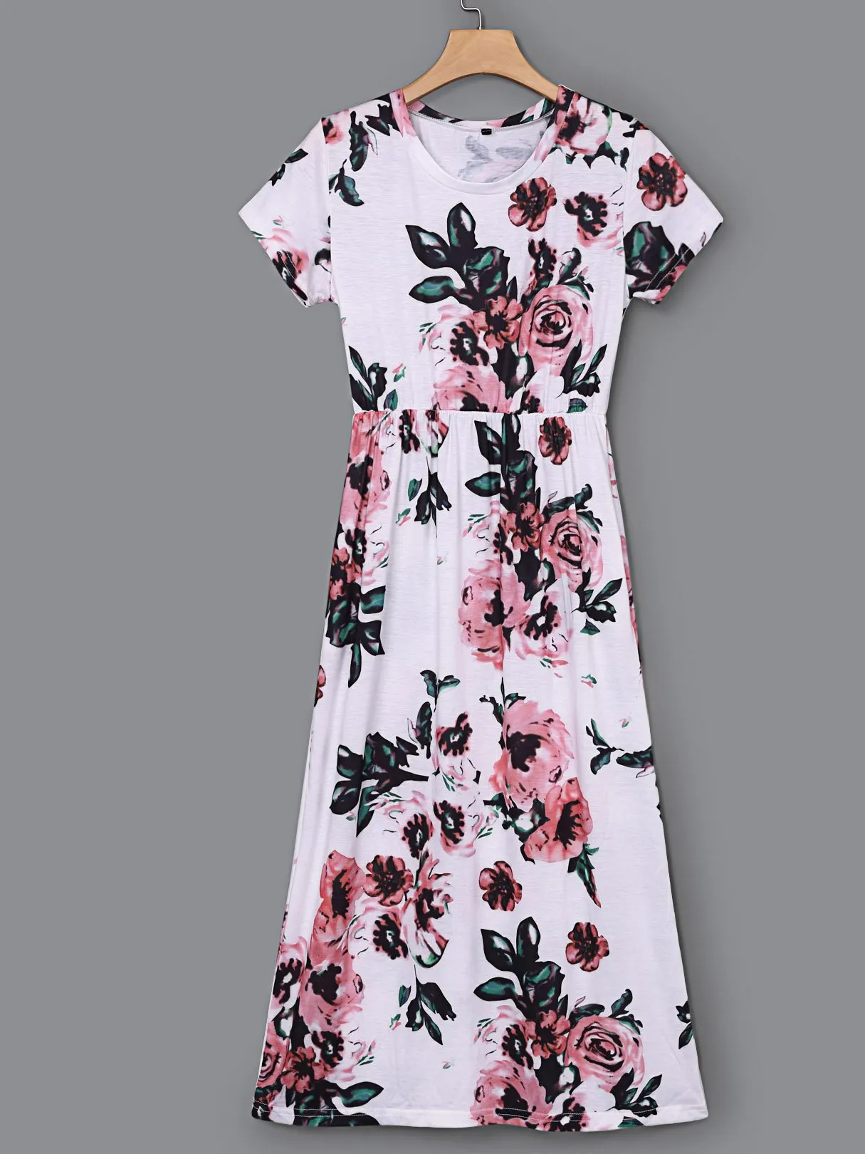 Wholesale Round Neck Short Sleeve Floral Print Dresses