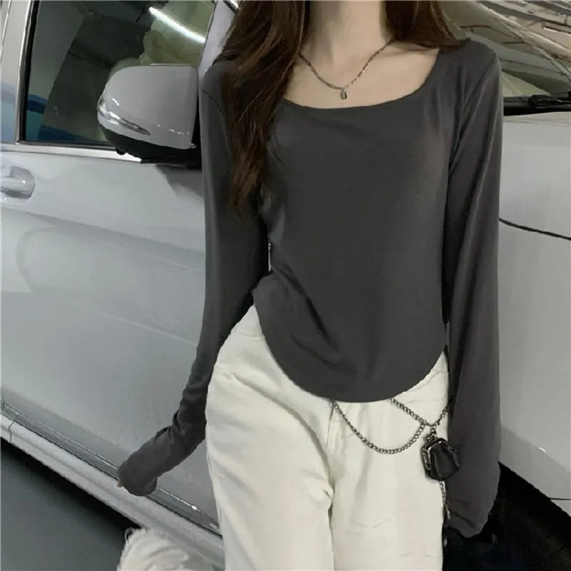 Women Long Sleeve Square Neck Top