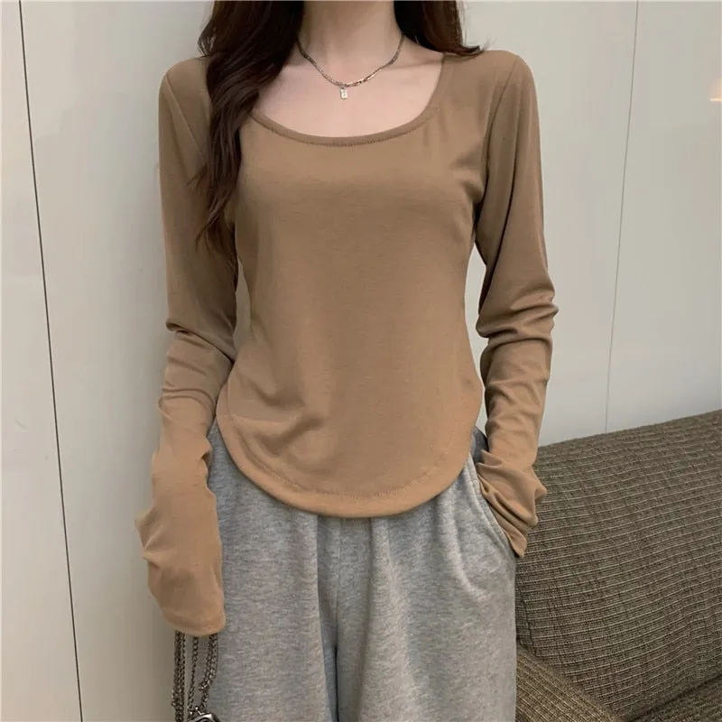 Women Long Sleeve Square Neck Top