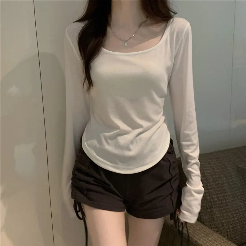 Women Long Sleeve Square Neck Top