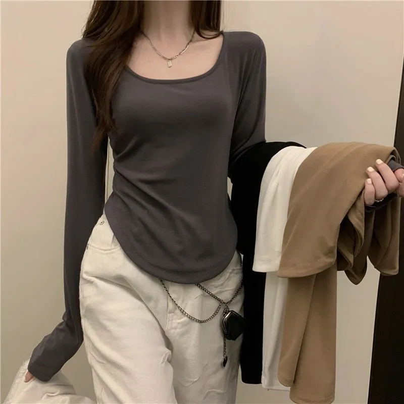 Women Long Sleeve Square Neck Top