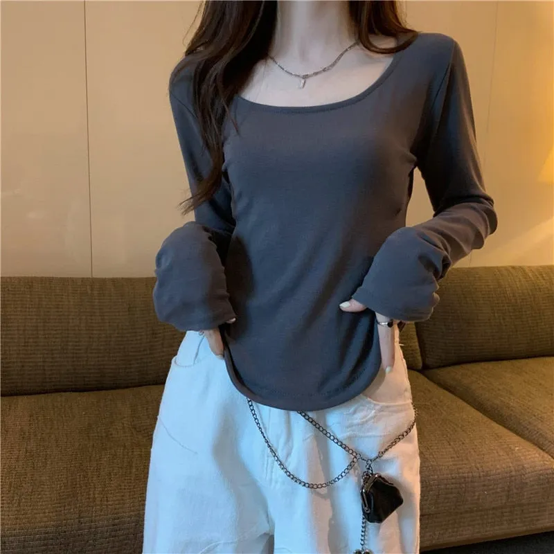 Women Long Sleeve Square Neck Top