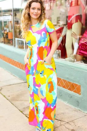 Yellow/Mint Floral Fit & Flare Maxi Dress